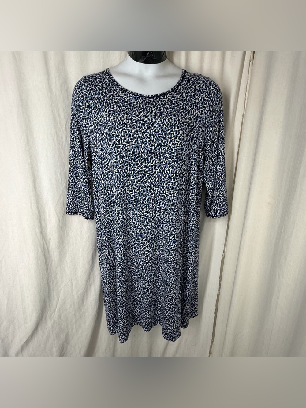 J.Jill XL Wearever Modest Dress Keyhole Back Blue Black White